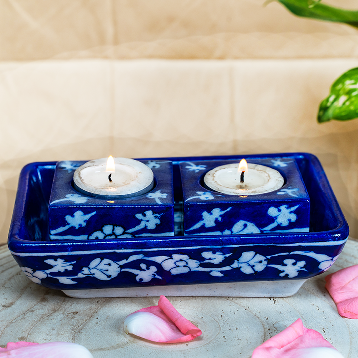 Jaipur Blue Pottery Tray and Votives