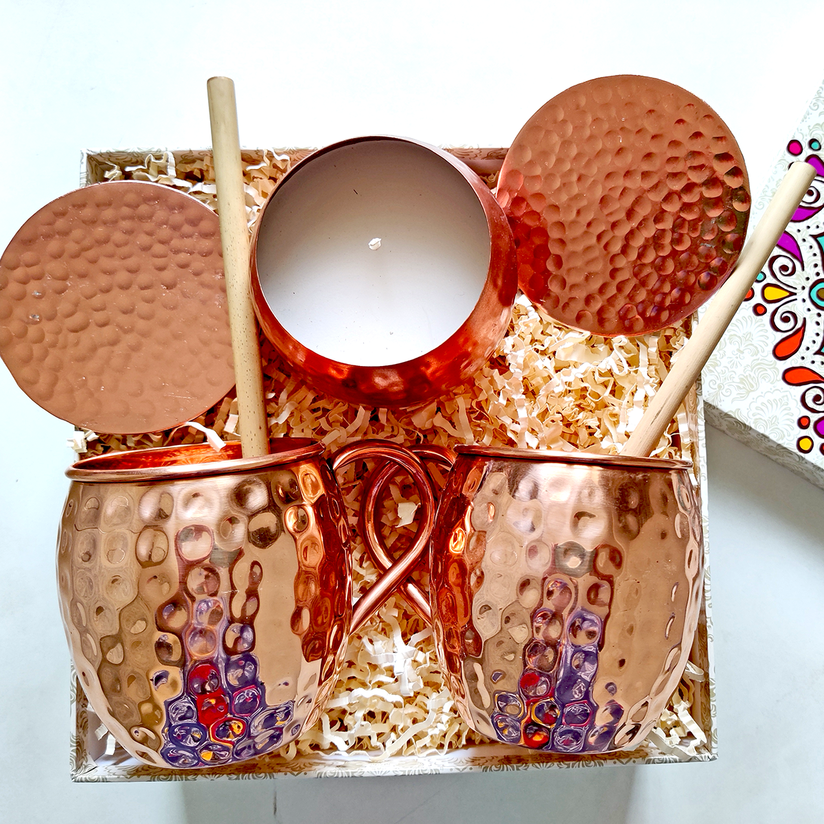 Hand Hammered Copper Mugs with Candle