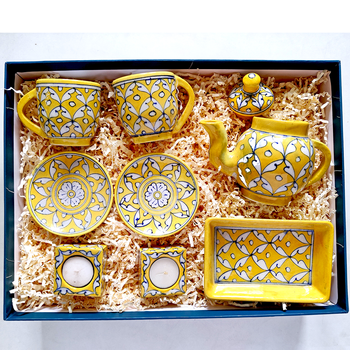Yellow complete handmade pottery set