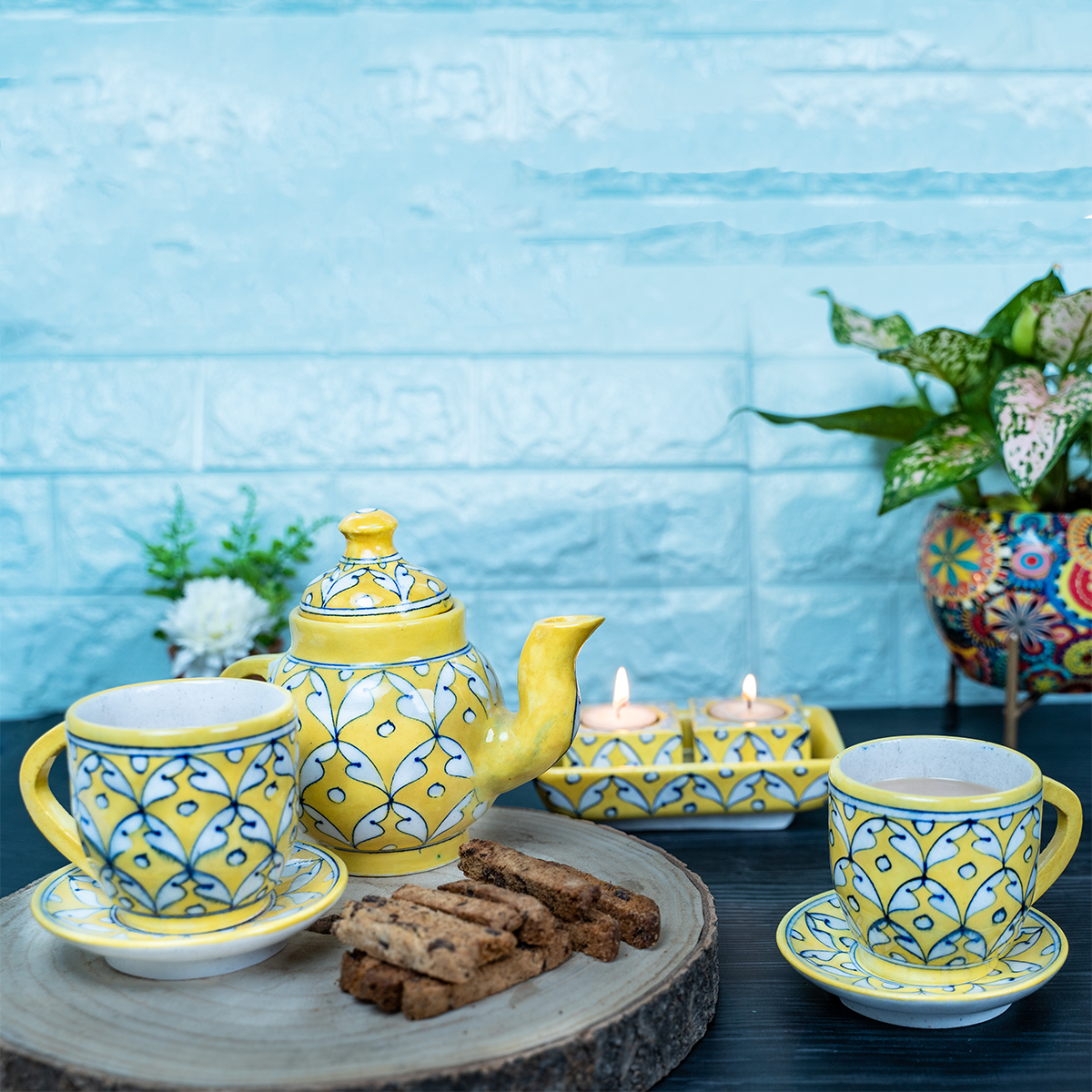 Yellow complete handmade pottery set