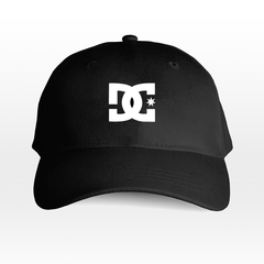 A black baseball cap with a white DC logo on the front.
