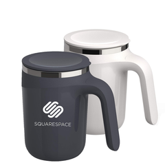 A two-tone gray and white SquareSpace branded water bottle with a stainless steel cap.