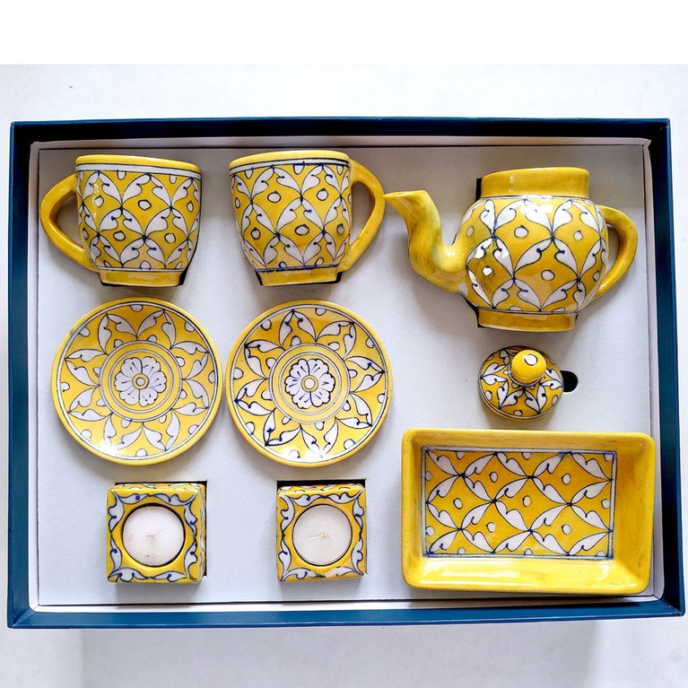 Yellow complete handmade pottery set