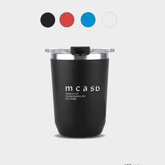 A black stainless steel flask with a clear lid, featuring the text 'MUSEUM OF CONTEMPORARY ART'.