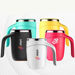 A collection of colorful Dumbo Flasks with different colors including black, teal, yellow, pink, white, and red. Each flask has a handle and a logo on the side.