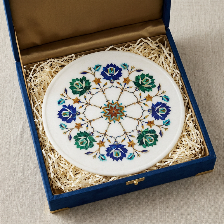 Blue Bloom Marble Platter