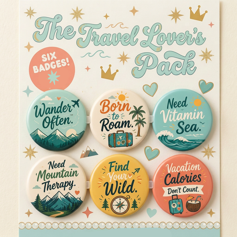 The Travel Lover's Pack Button Badge Set -Pastel