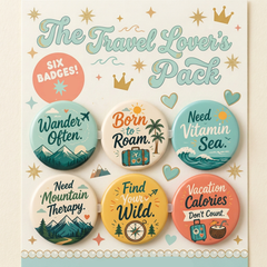 The Travel Lover's Pack Button Badge Set -Pastel