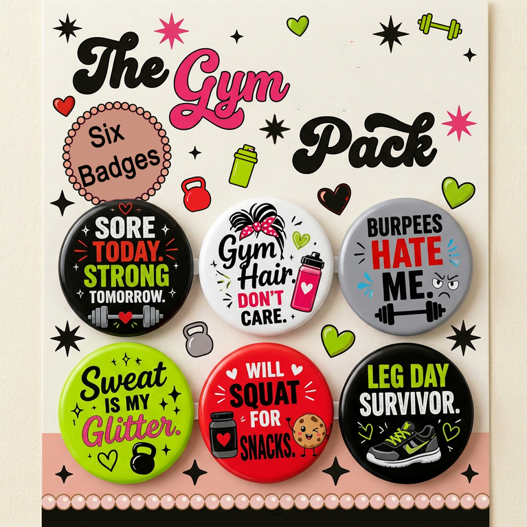 The Gym Lover's Pack Button Badge Set - Pastel