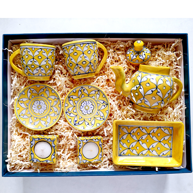Yellow complete handmade pottery set