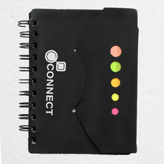 Black diary with coloured post it notes