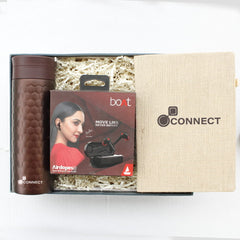 The gift box contains

Flask
Pen
Head Phones - Blue tooth / Wired head phones
Eco Diary

All branded with corporate logo. All come in a branded box. Available in multiple colors