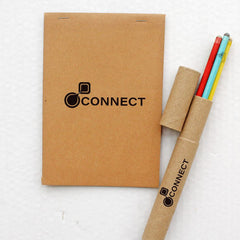 Recycled page notepad with a tube of seed pencils.