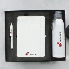 The gift box contains

Diary
Pen
Sipper

All branded with corporate logo. All come in a branded box.