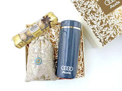 Hamper contains an executive suction bottom sipper, a mini sweet treat of Ferrero Rocher, and a pouch of handcrafted scented potpourri

All in a designer-corrugated gift box