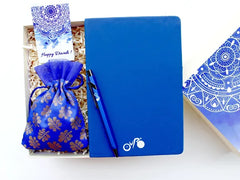 All in a designer-branded gift diary, branded pen, and a pouch of gourmet biscotti 

All in a designer-branded gift box